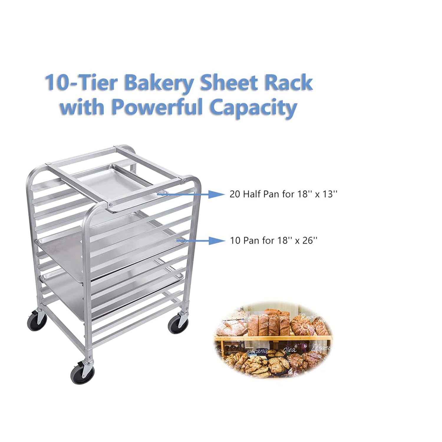 10 Tier Aluminum Bun Pan Rack with Wheels L744102