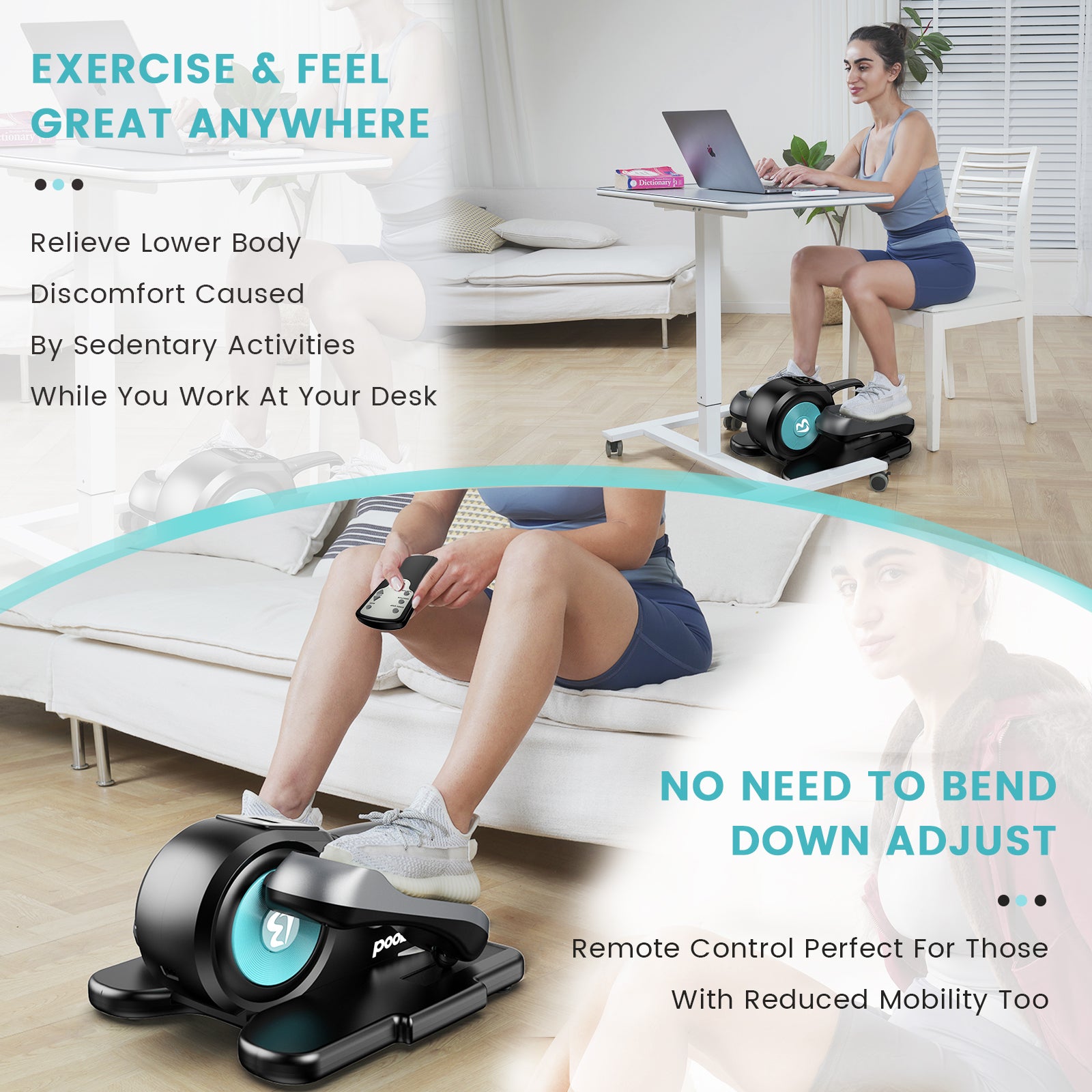 Under Desk Magnetic Elliptical Trainer with LCD Monitor Black F537