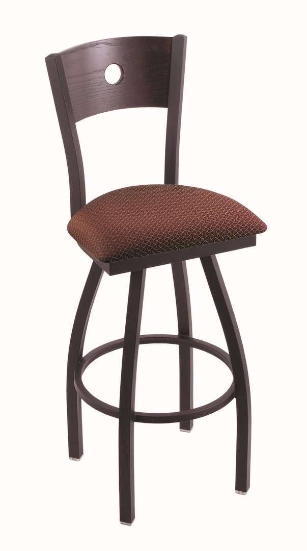 Black Wrinkle Finish Counter Stool with Axis Paprika Seat and Dark Cherry Oak Back O478