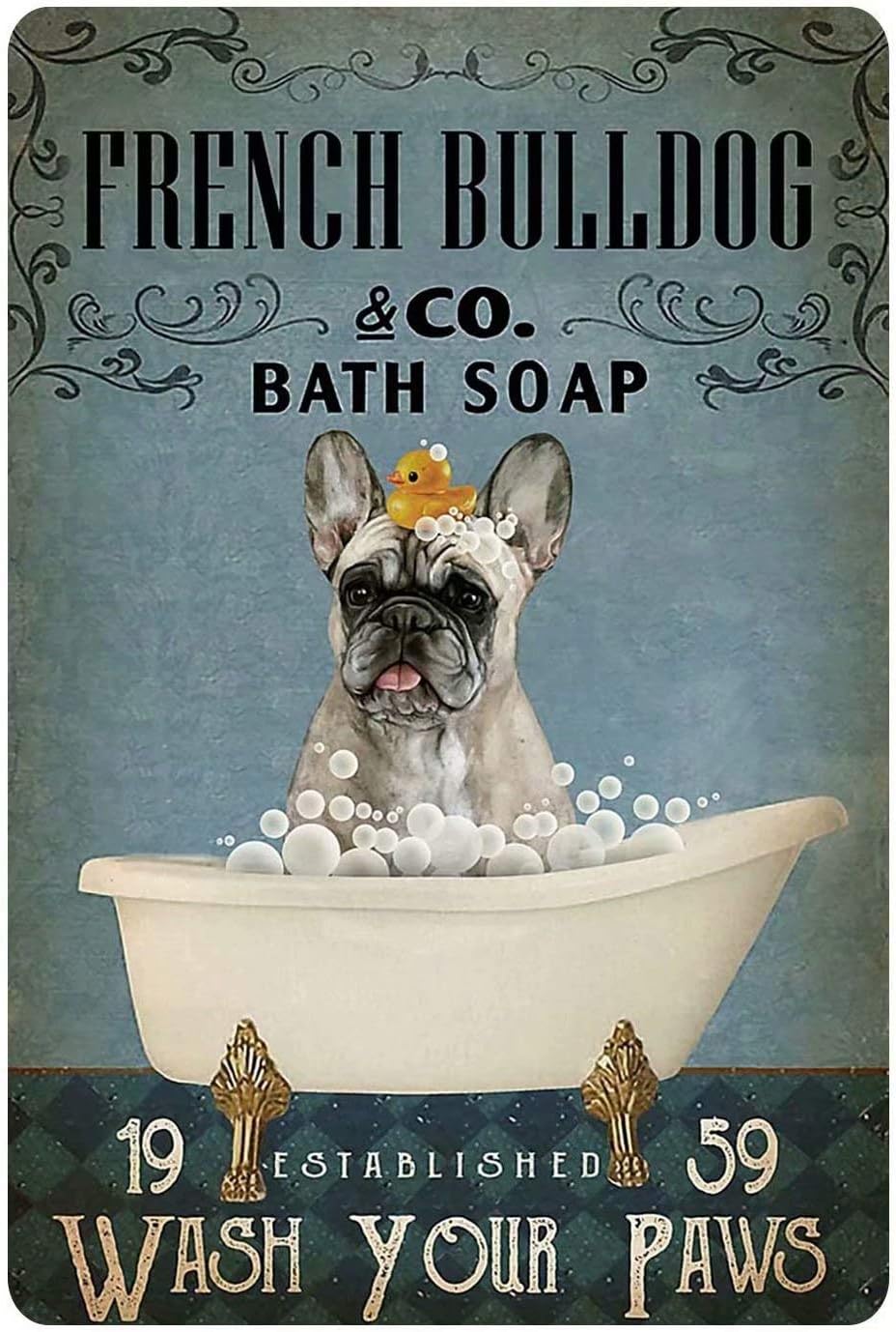 Black Pug Bathroom Metal Tin Sign 8x12 Inch T23232