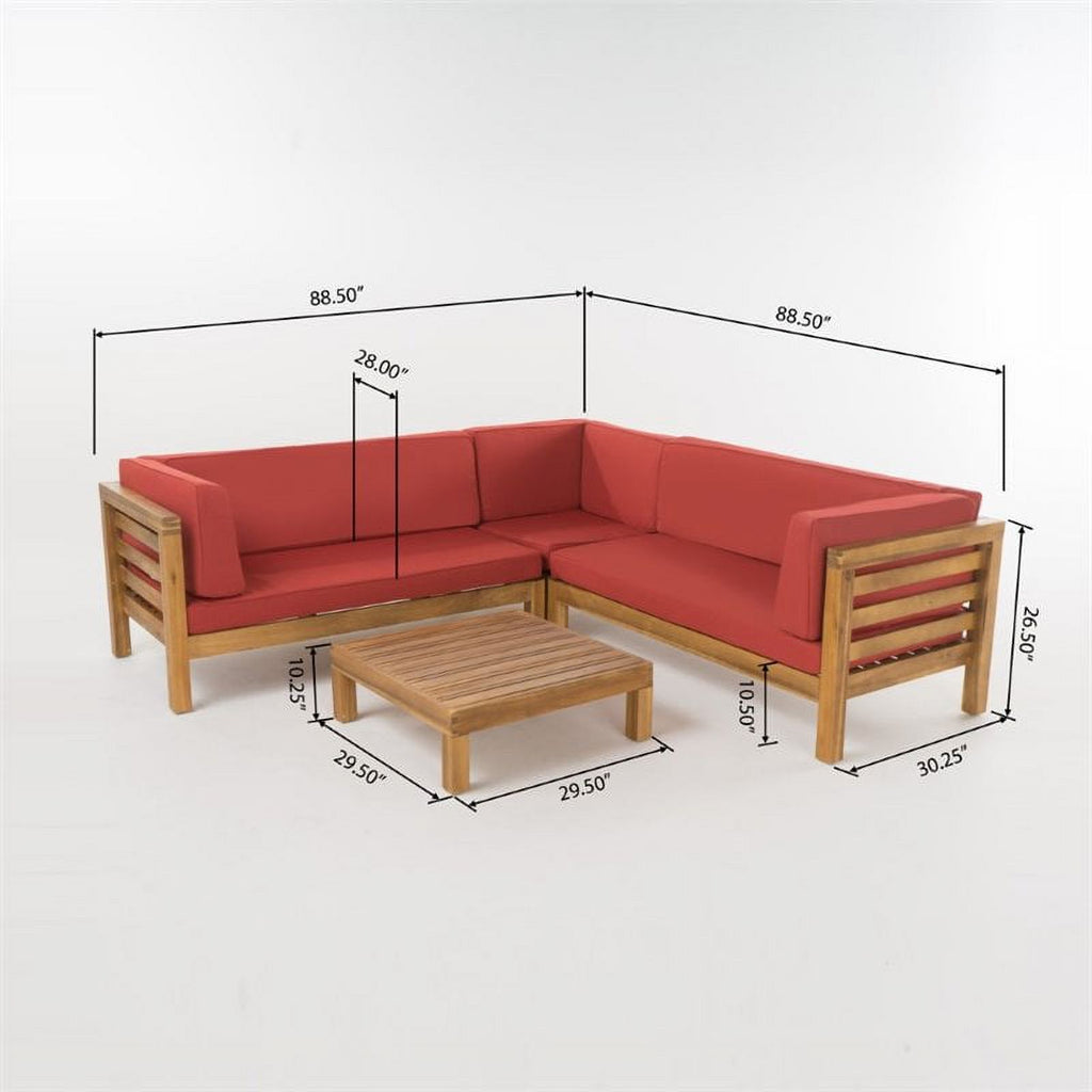 Red Acacia Wood Sectional Sofa Set F77069