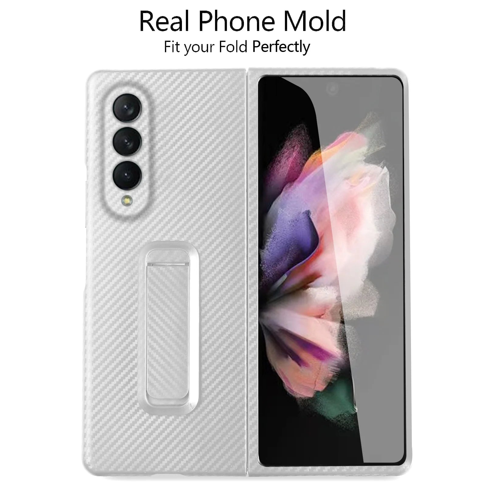 White Carbon Fiber Slim Case with Hidden Kickstand for Samsung Galaxy Z Fold 4 W6933