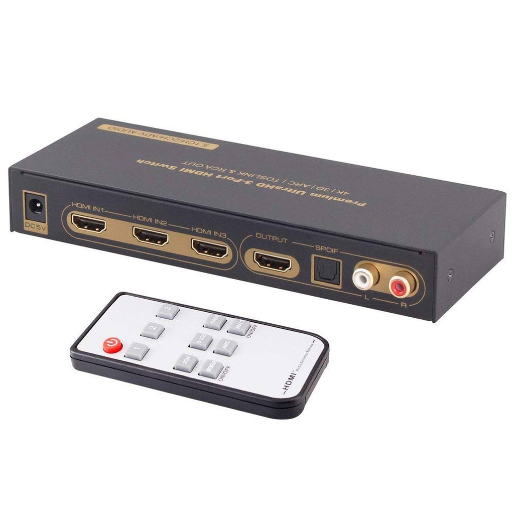 3 Port HDMI Switch with Optical Toslink SPDIF and RCA L R Audio Out W8265