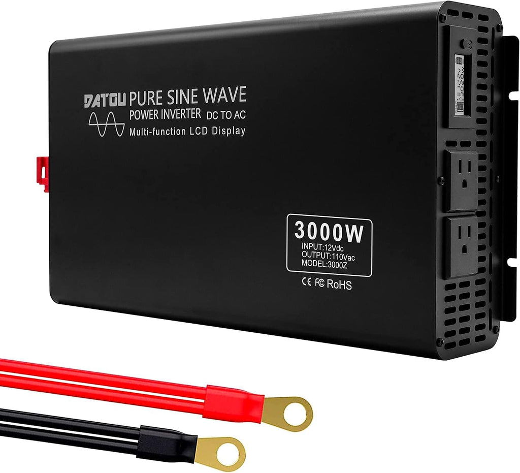 2000W Pure Sine Wave Inverter 12V DC to 110V AC Dual AC Outlets LED Display Car Converter W753
