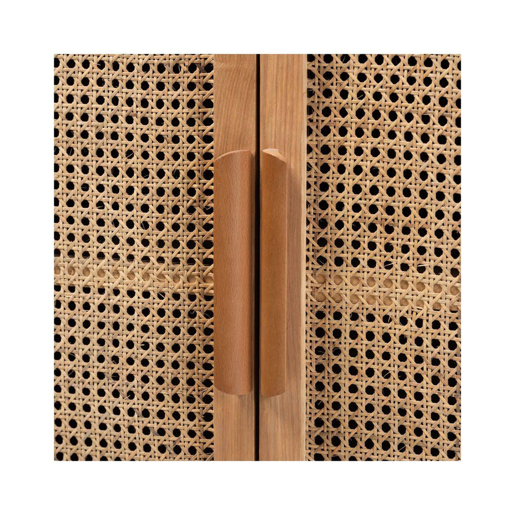 Oak Wood and Rattan 2-Door Accent Storage Cabinet Z27104