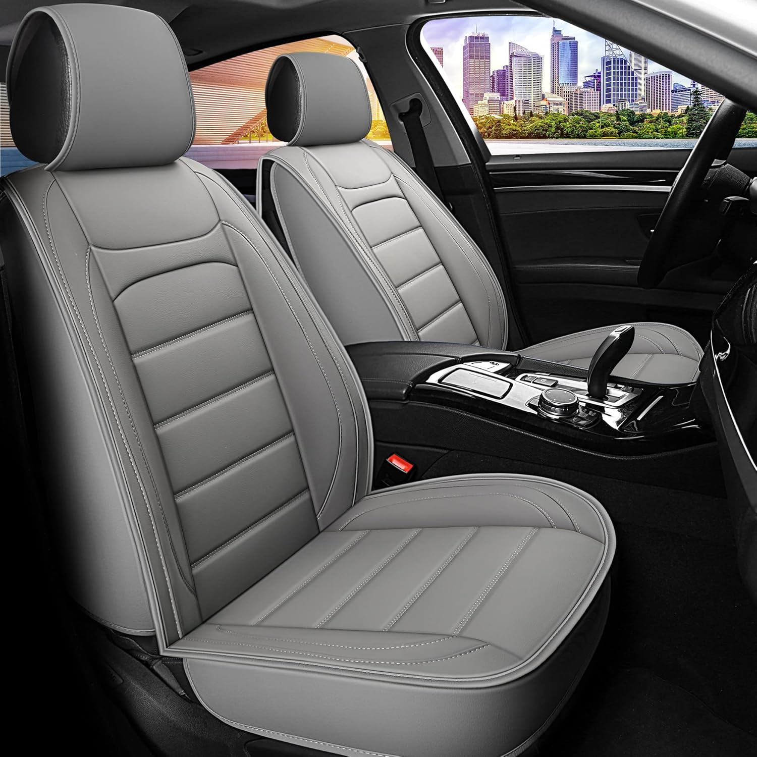 Gray Leather Car Seat Covers 2 PCS Front P37231