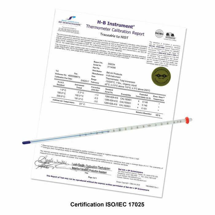 Calibrated Liquid-In-Glass Thermometer; -50 to 50C, Total Immersion D238