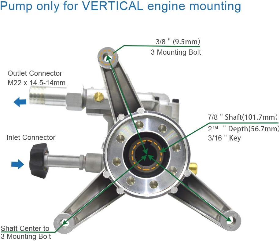 Pressure Washer Pump 7/8 Shaft Vertical 3000PSI 2.3GPM Aluminum Head Water Pump P71516