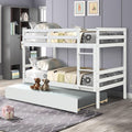 White Twin Over Twin Wood Bunk Bed with Two Storage Drawers and Ladder U5413
