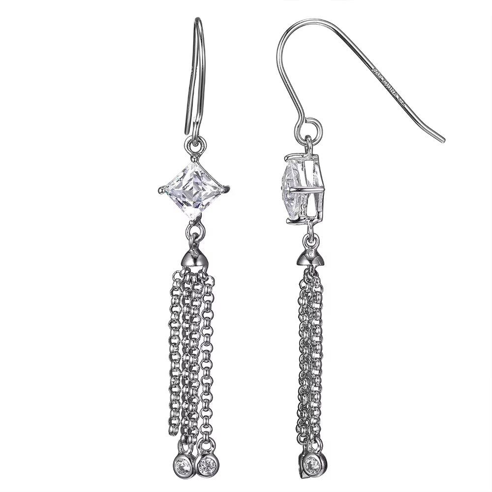 Platinum Plated CZ Tassel Drop Earrings V54106