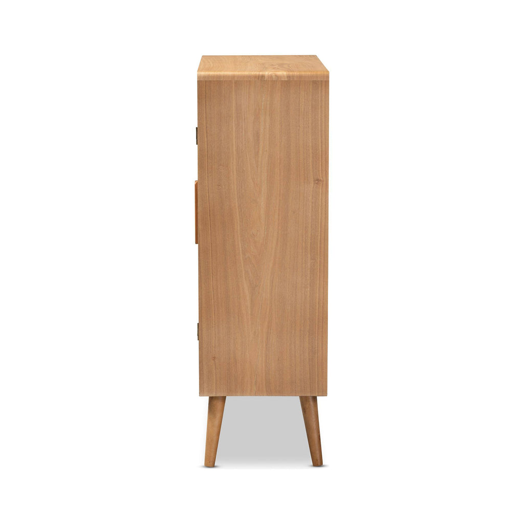 Oak Wood and Rattan 2-Door Accent Storage Cabinet Z27104