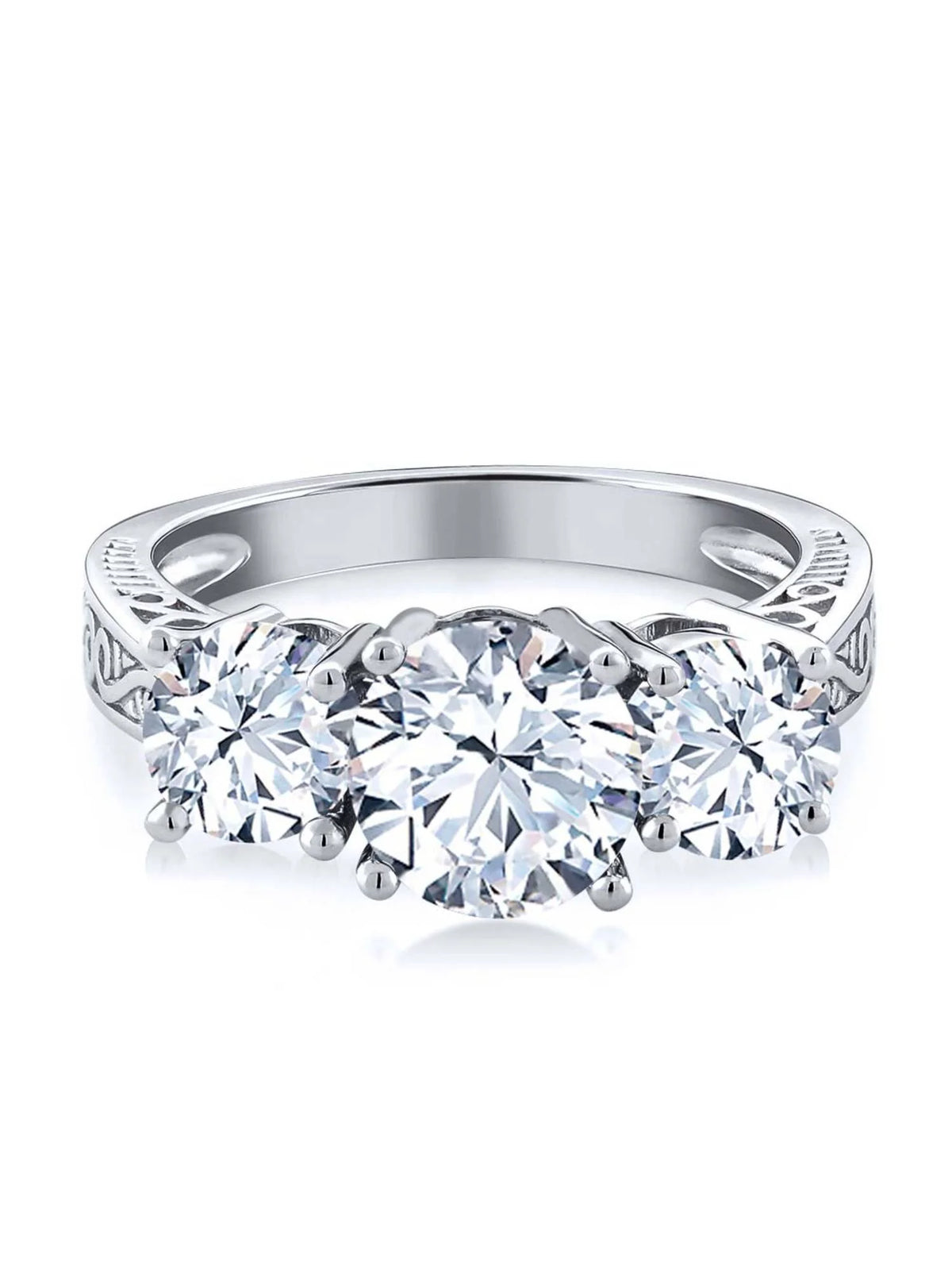 925 Sterling Silver White Topaz 3-Stone Ring C12646