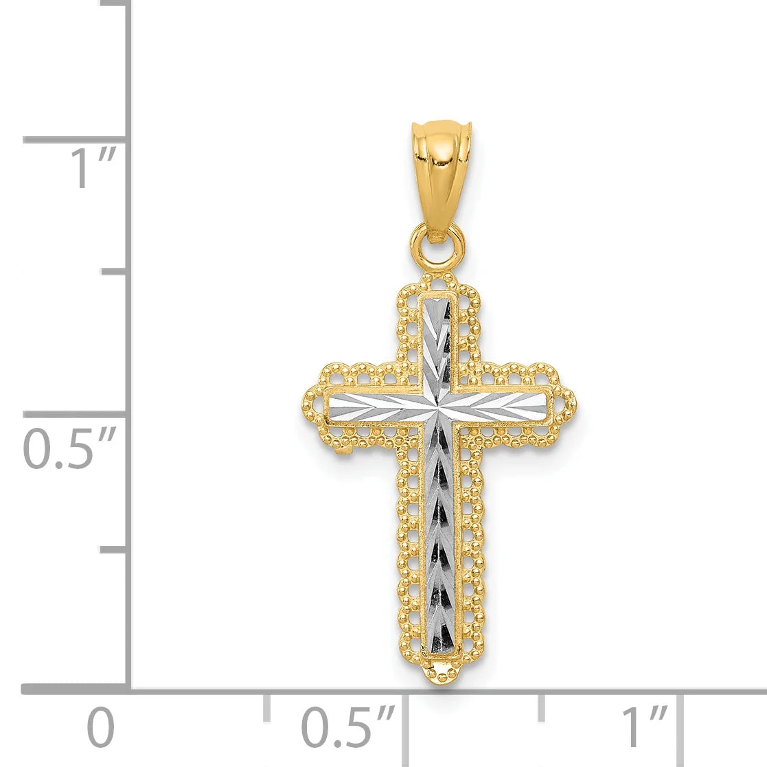 14K Two-Tone Gold Rhodium Plated Diamond Cut Cross Pendant with 14K Yellow Gold Rope Chain 16" M865