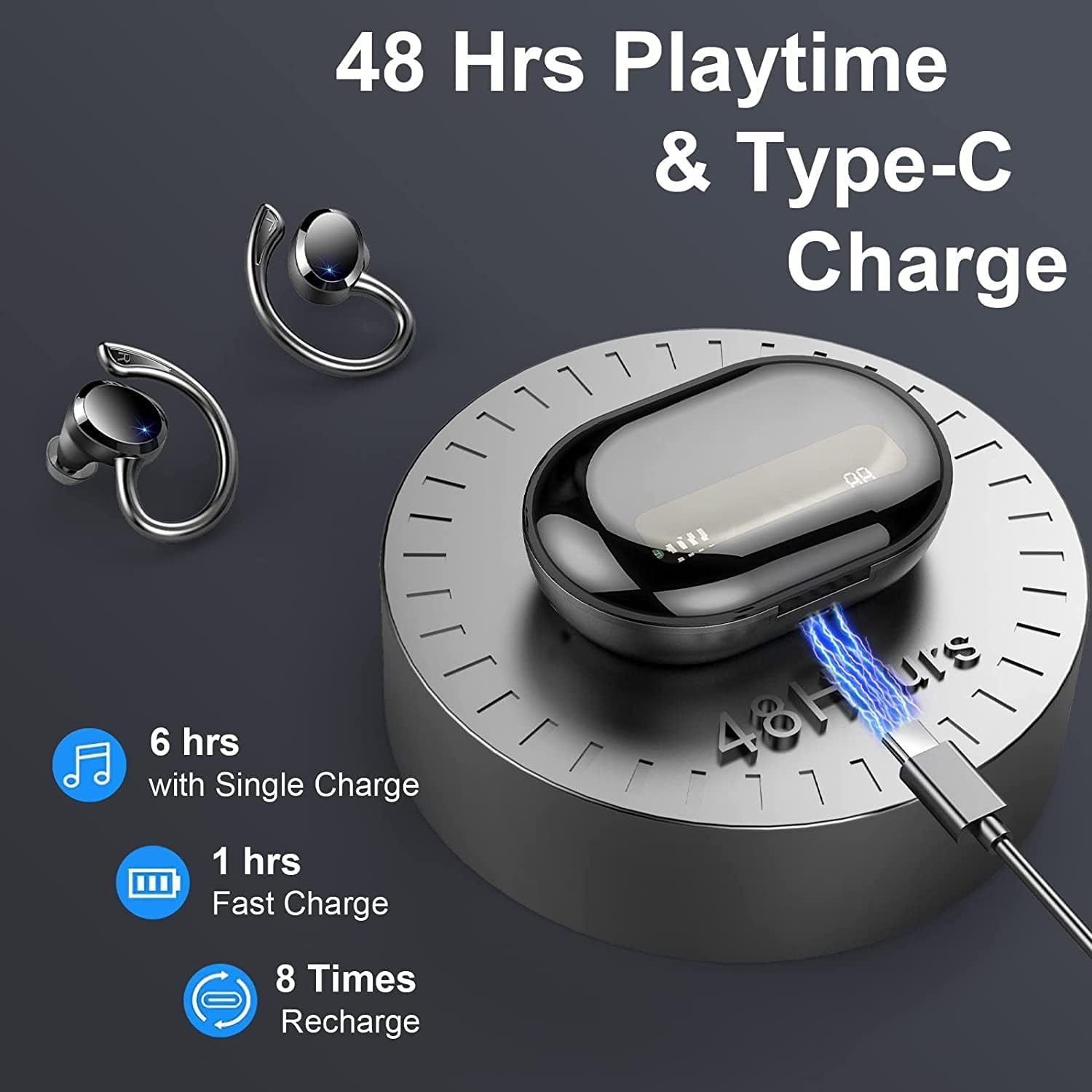 Wireless Bluetooth 5.1 Earbuds with Earhooks, IP7 Waterproof, 48H Playtime, Pack of 2 V214998