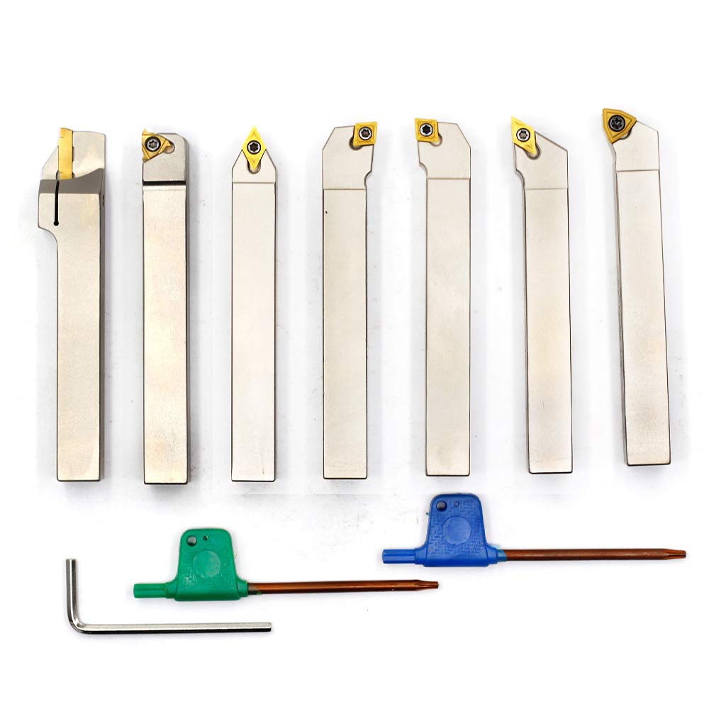 1/2 Shank 7 Pieces Set Indexable Lathe Turning Tool Holder, Nickel Plated Metal Cutting Tools, Pack of 2 Y8533