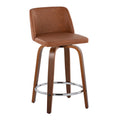 24" Counter Stool Set of 2 Camel Faux Leather S508