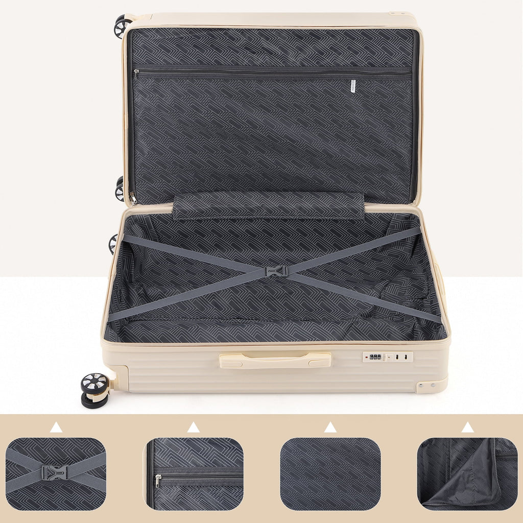 Cream Beige 5PCS Travel Luggage Set with Makeup Case J2672