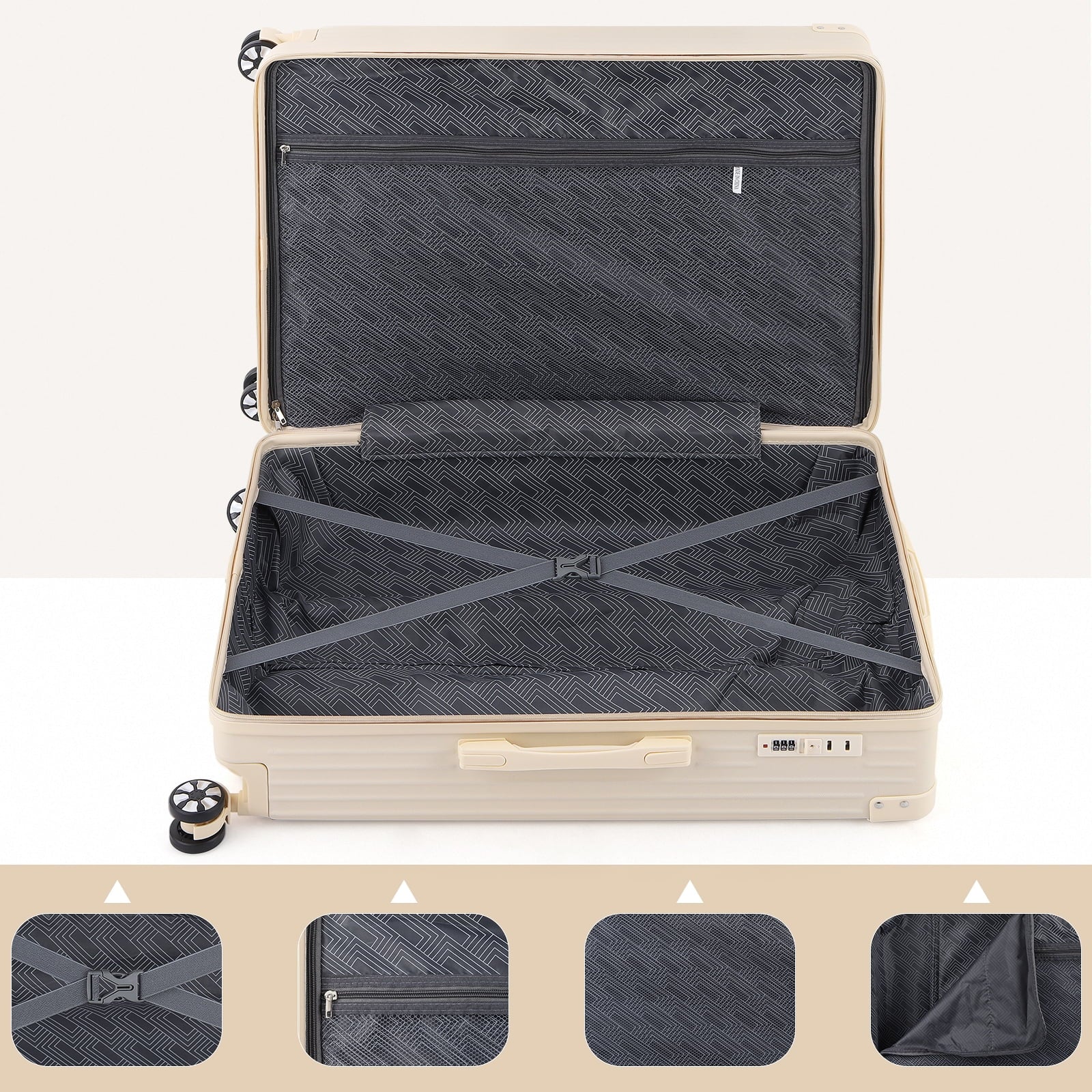 Cream Beige 5PCS Travel Luggage Set with Makeup Case J2672