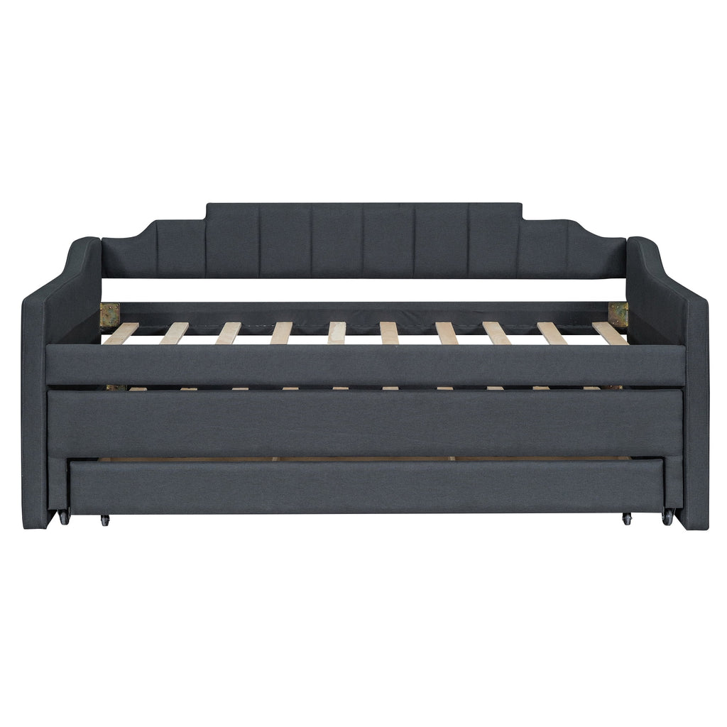 Twin Size Upholstered Daybed with Trundle and Drawers, Dark Gray G5128