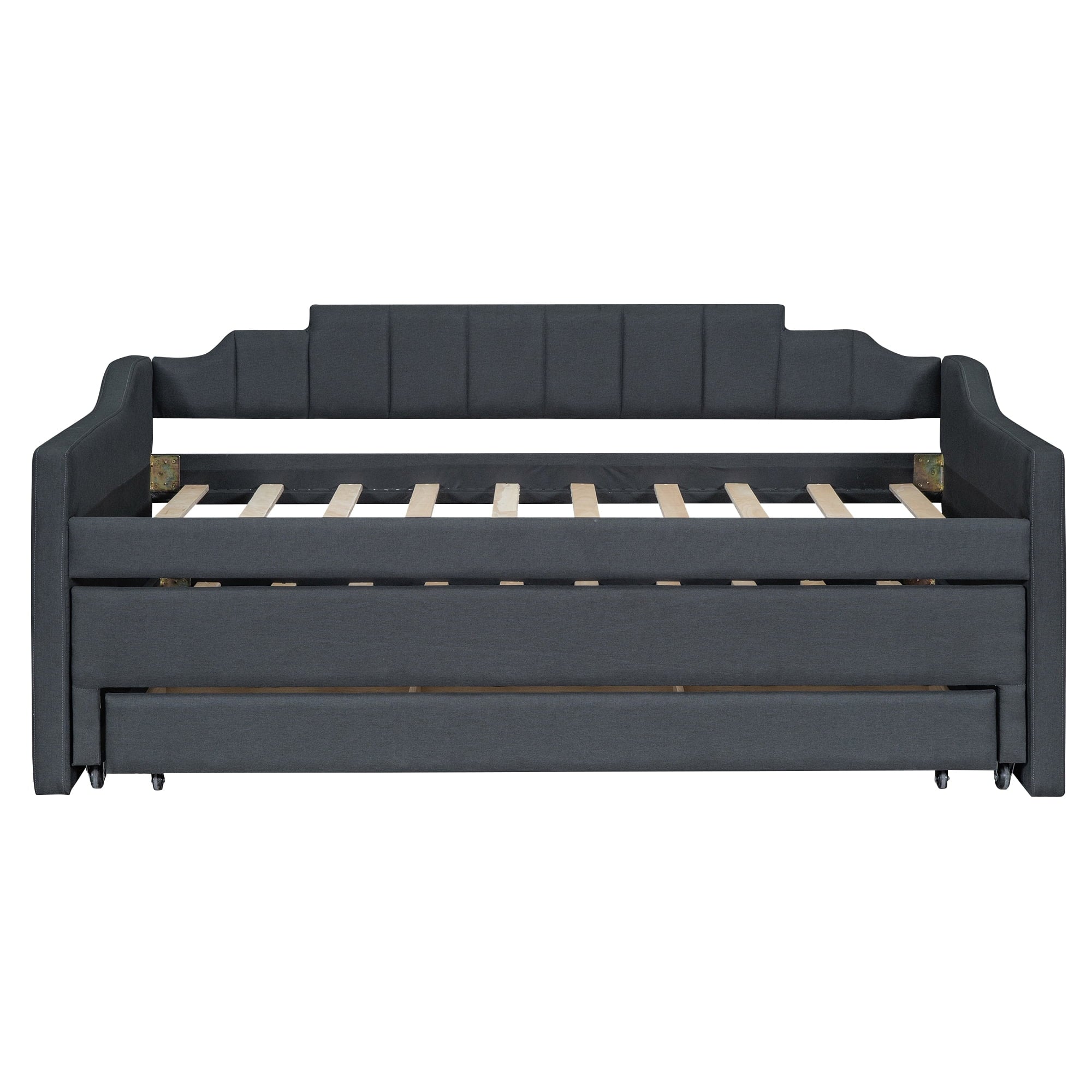 Twin Size Upholstered Daybed with Trundle and Drawers, Dark Gray G5128