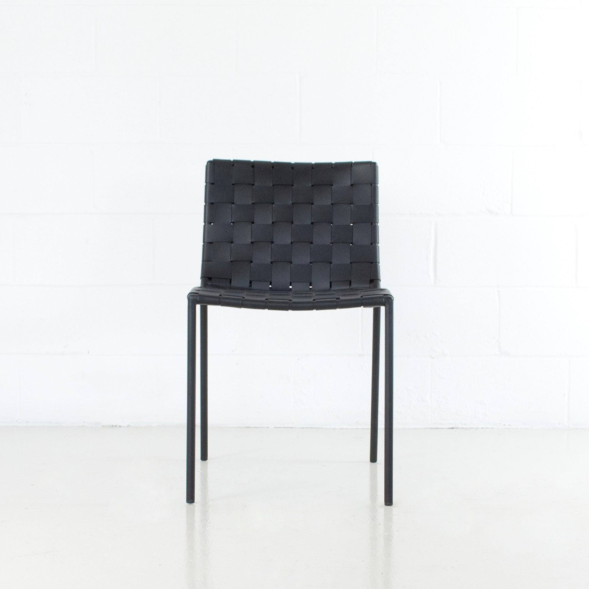 Black Leather Weave Dining Chair I387
