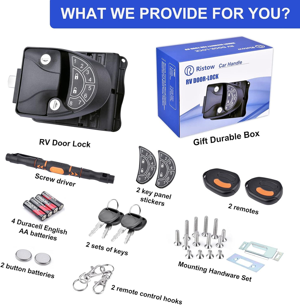 RV Keyless Entry Door Lock with Backlit Keypad and 2 Key Fobs, Pack of 2 U78381