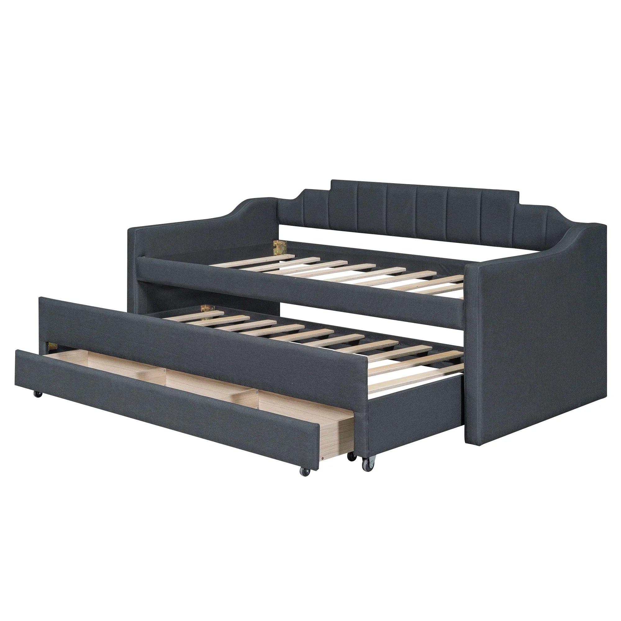 Twin Size Upholstered Daybed with Trundle and Drawers, Dark Gray G5128