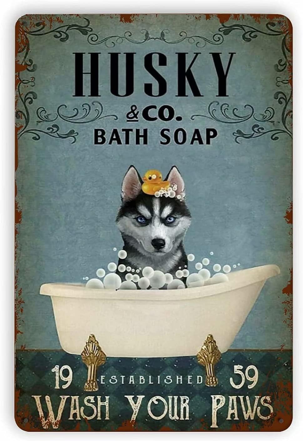Black Pug Bathroom Metal Tin Sign 8x12 Inch T23232
