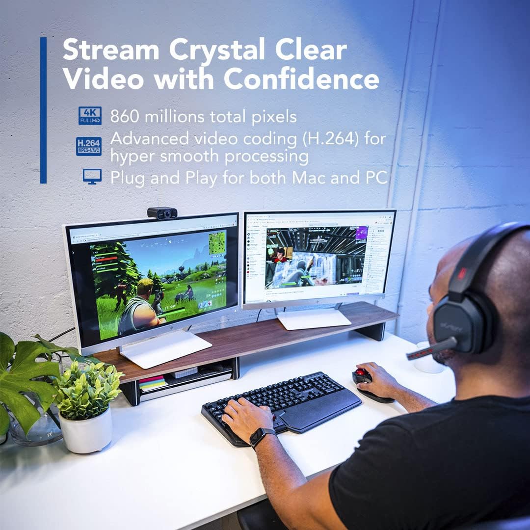 4K AI Auto-Tracking Webcam with Cover, 60fps, Dual Microphone, Ultra HD, 130-Degree Ultra Wide Angle L938484