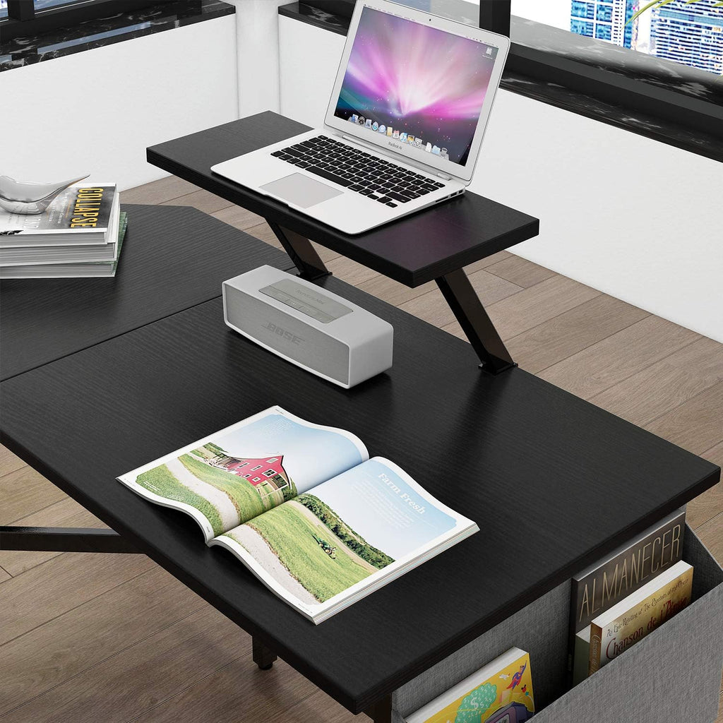 Black L Shaped Corner Desk with Monitor Stand and Storage Bag R550