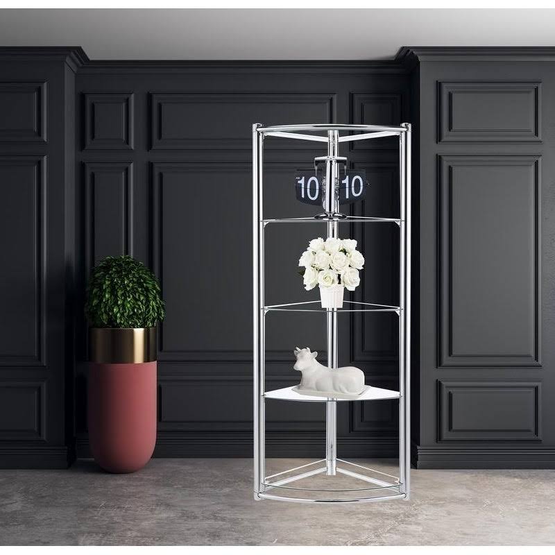 Contemporary Triangle Display Shelf Tempered Glass Chrome I85659