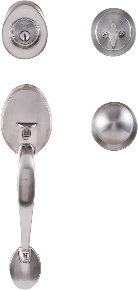 Front Door Entry Handle Set with Oval Deadbolt and Knob, Satin Nickel Finish, Pack of 2 D363394