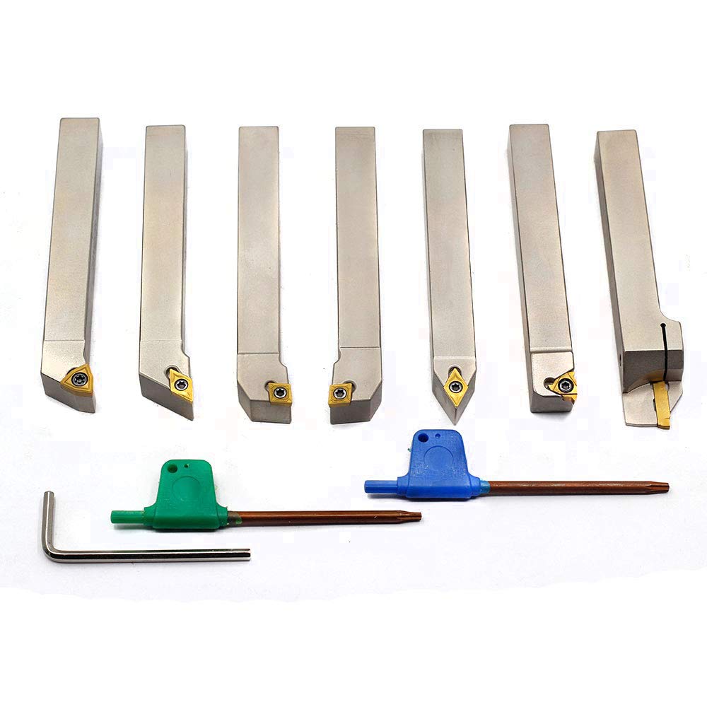 1/2 Shank 7 Pieces Set Indexable Lathe Turning Tool Holder, Nickel Plated Metal Cutting Tools, Pack of 2 Y8533