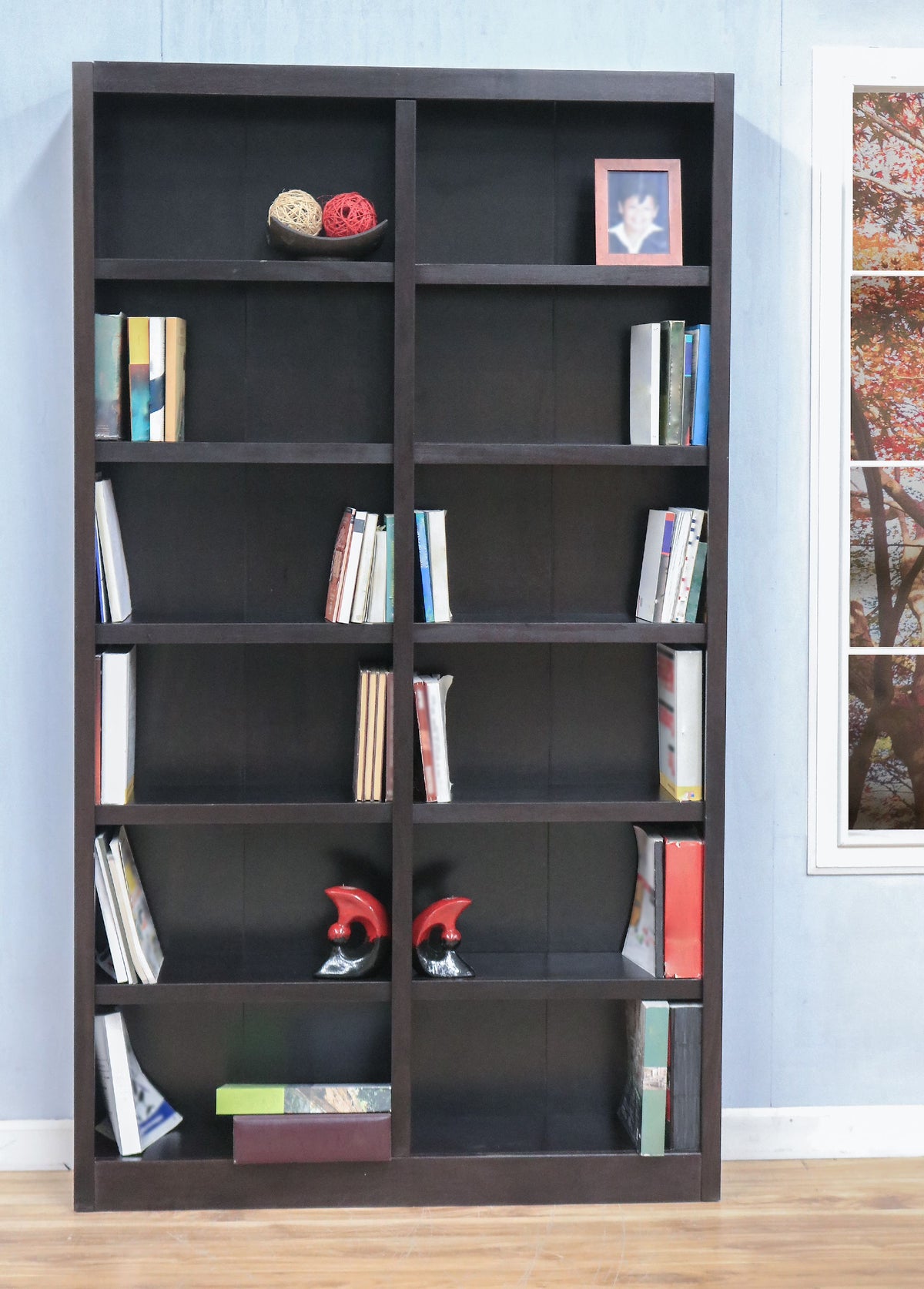 12-Shelf Double Wide Wood Bookcase in Espresso G4616