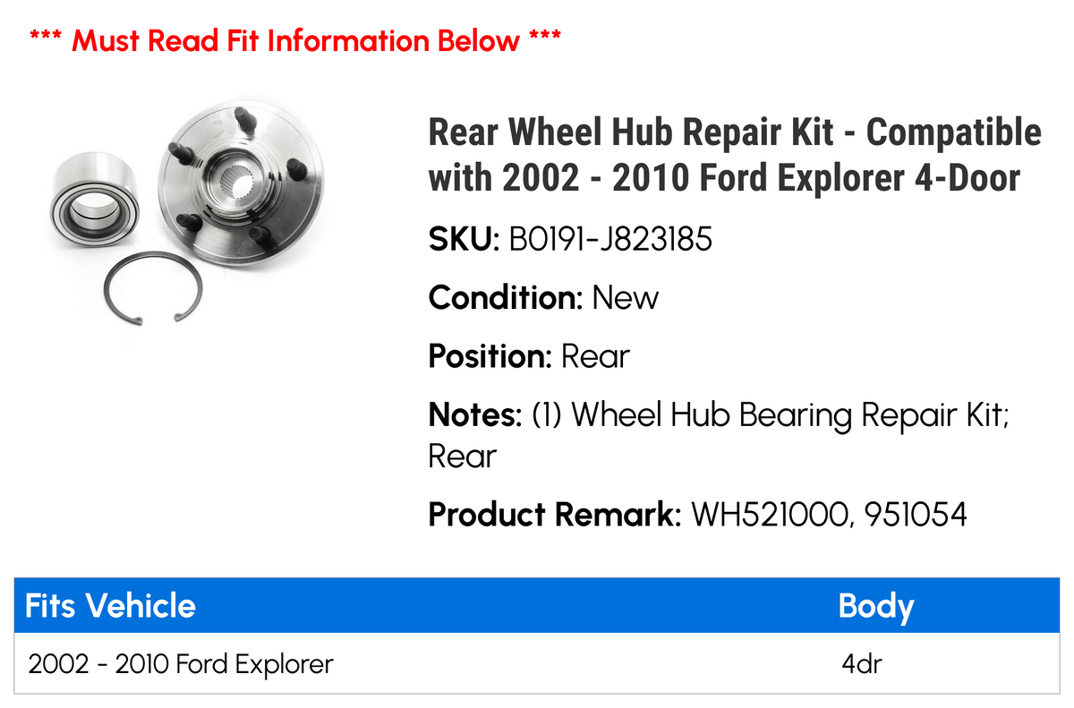 Rear Wheel Hub Repair Kit for Ford Explorer 4-Door B46616