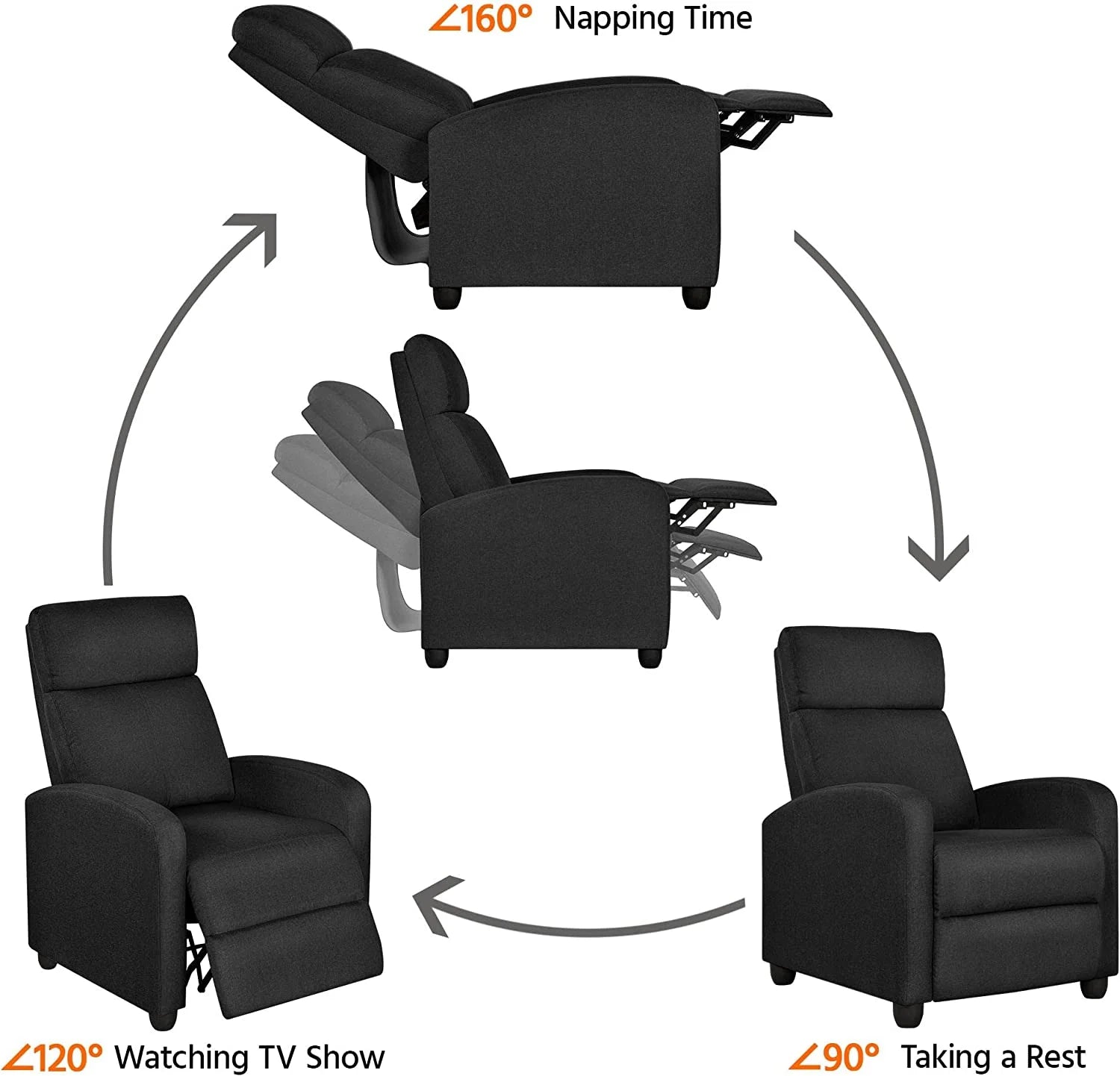 2-Seat Fabric Pushback Recliner Chair with Thick Seat Cushion V924