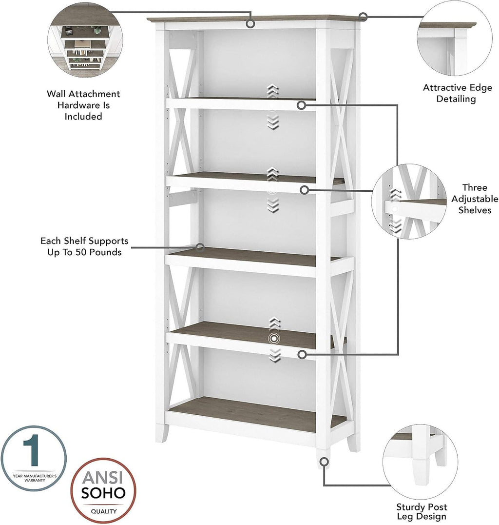 Pure White and Shiplap Gray 5 Shelf Bookcase Set Y9292