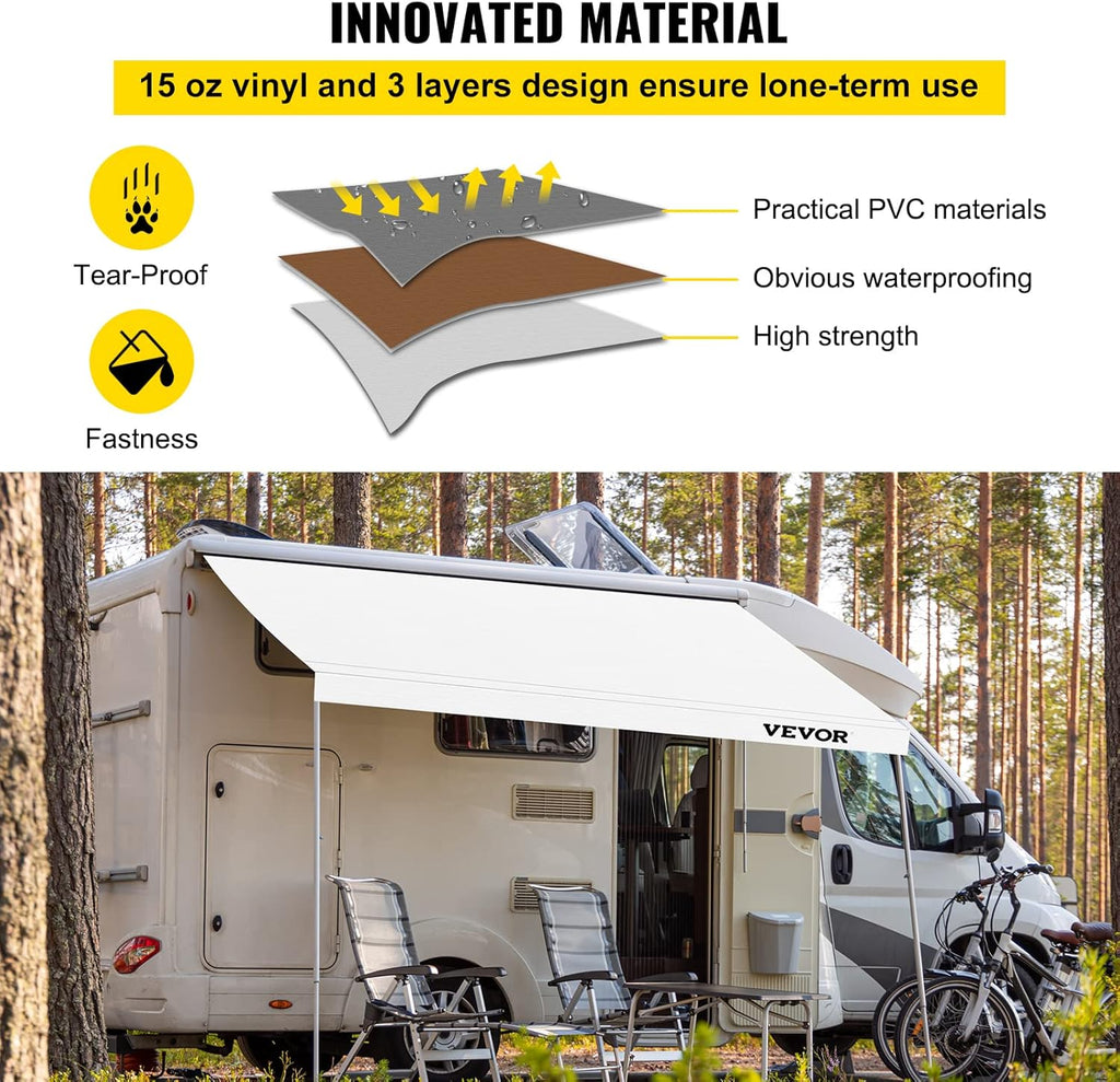 White 15 FT Vinyl RV Awning Replacement Fabric Q8904
