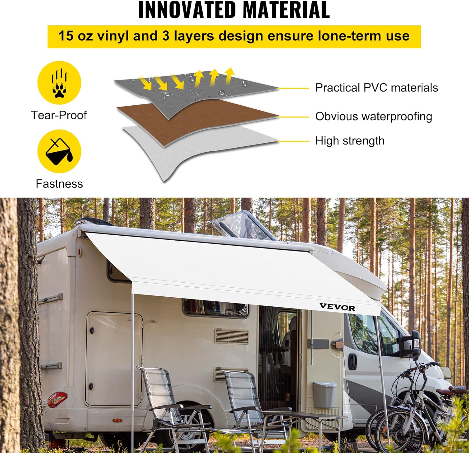 White 15 FT Vinyl RV Awning Replacement Fabric Q8904
