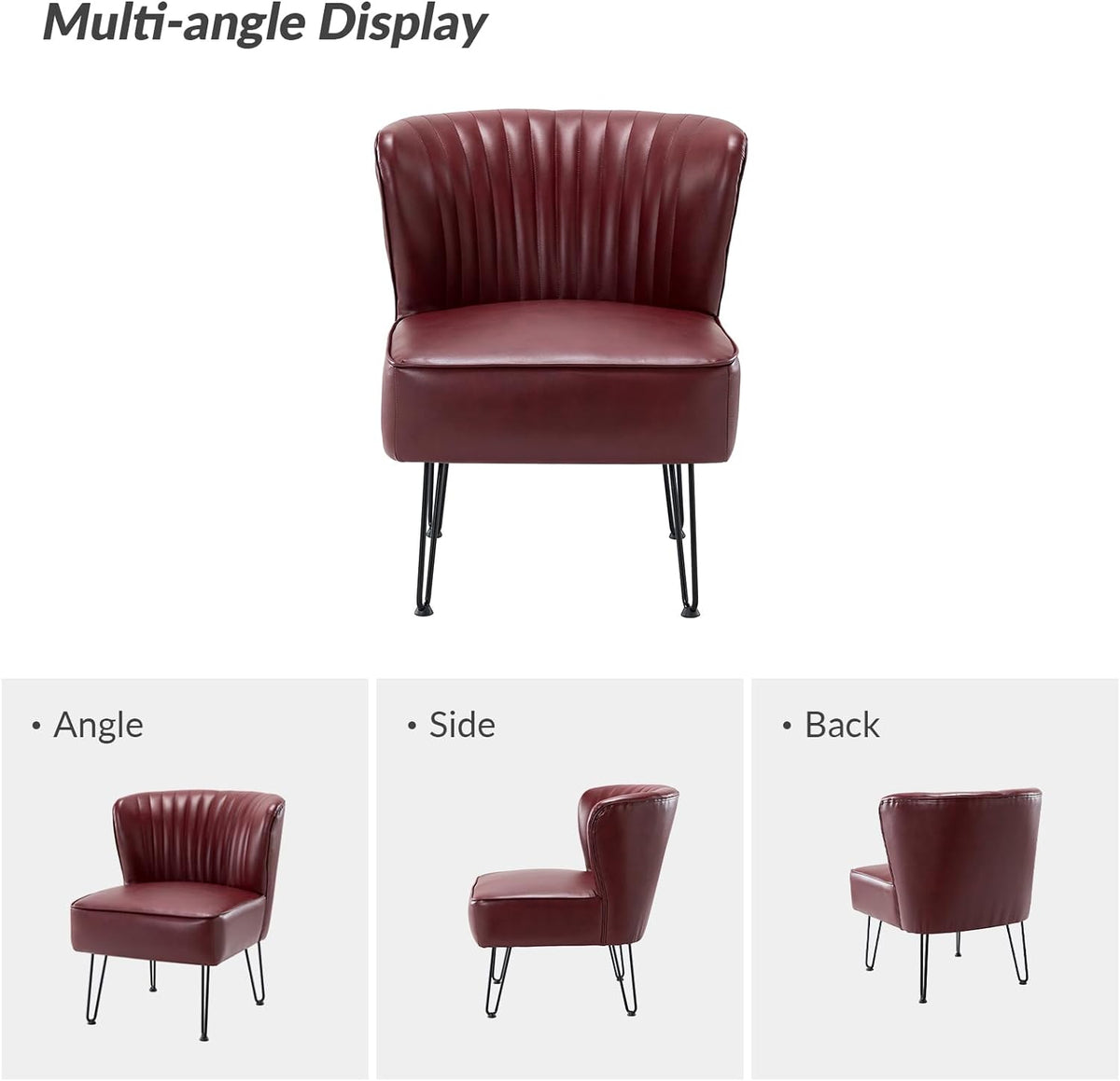Burgundy Faux Leather Accent Chairs Set Of 2 With Metal Base T5292