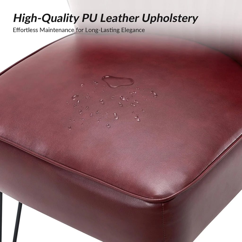 Burgundy Faux Leather Accent Chairs Set Of 2 With Metal Base T5292