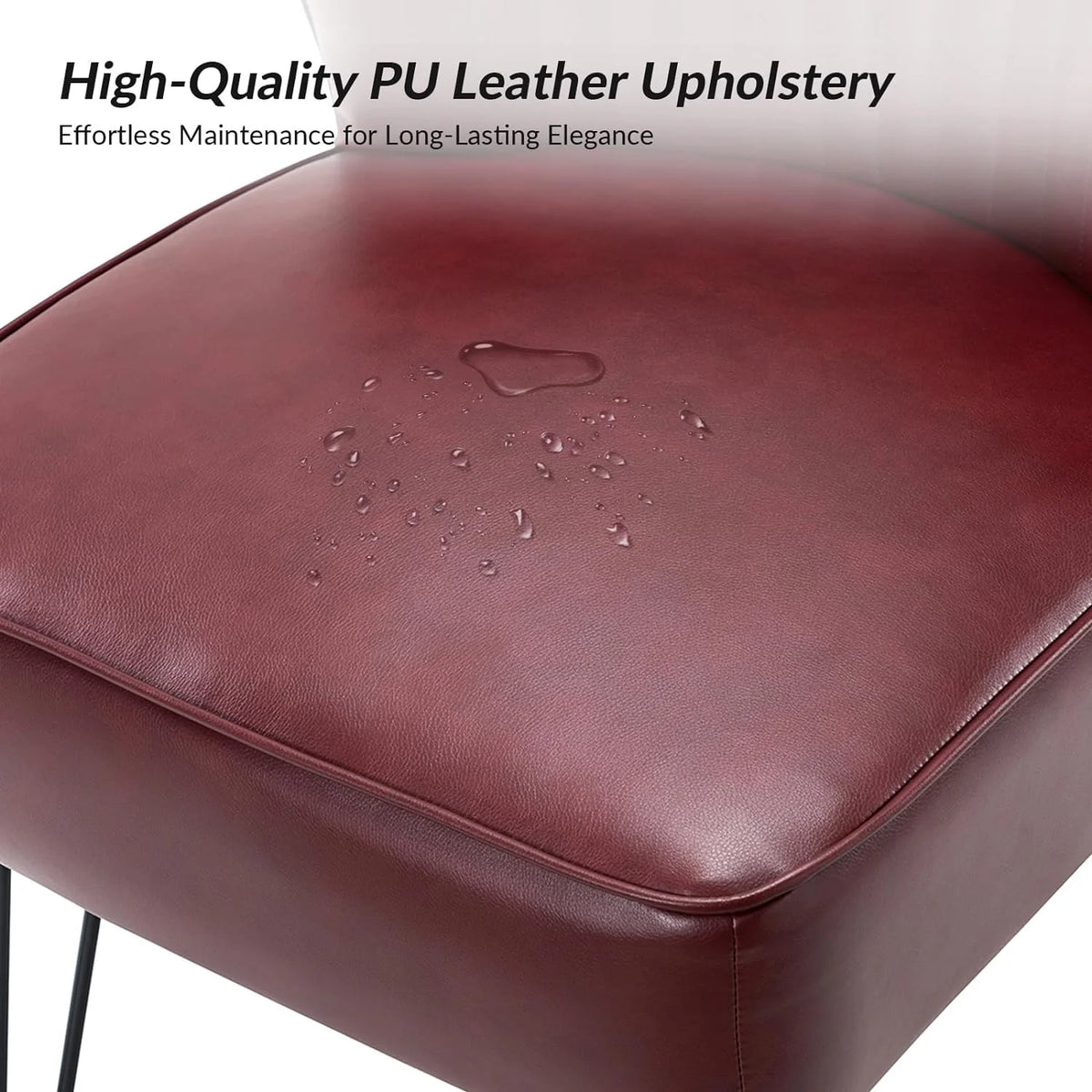 Burgundy Faux Leather Accent Chairs Set Of 2 With Metal Base T5292