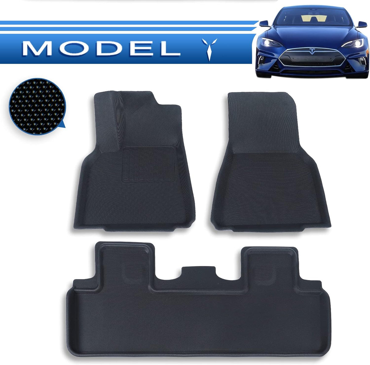 3Pcs/Set Black All Weather Waterproof Floor Liners for Tesla Model Y T62145