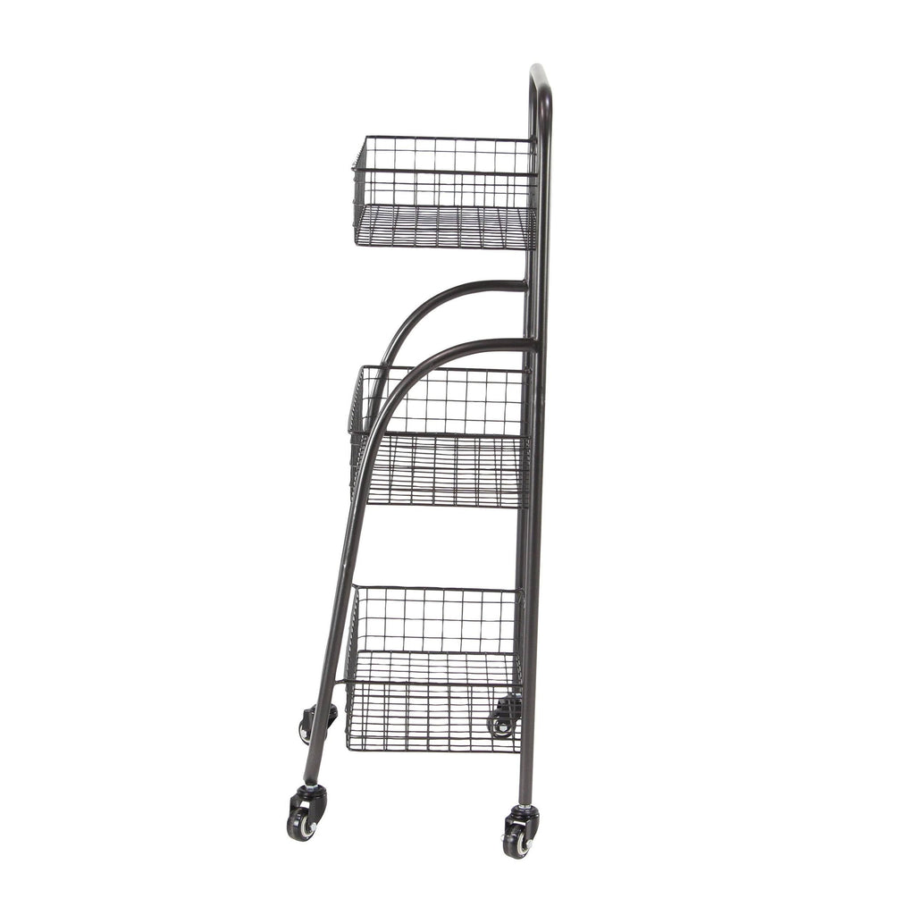Black 3-Tiered Iron Storage Cart with Caster Wheels C997