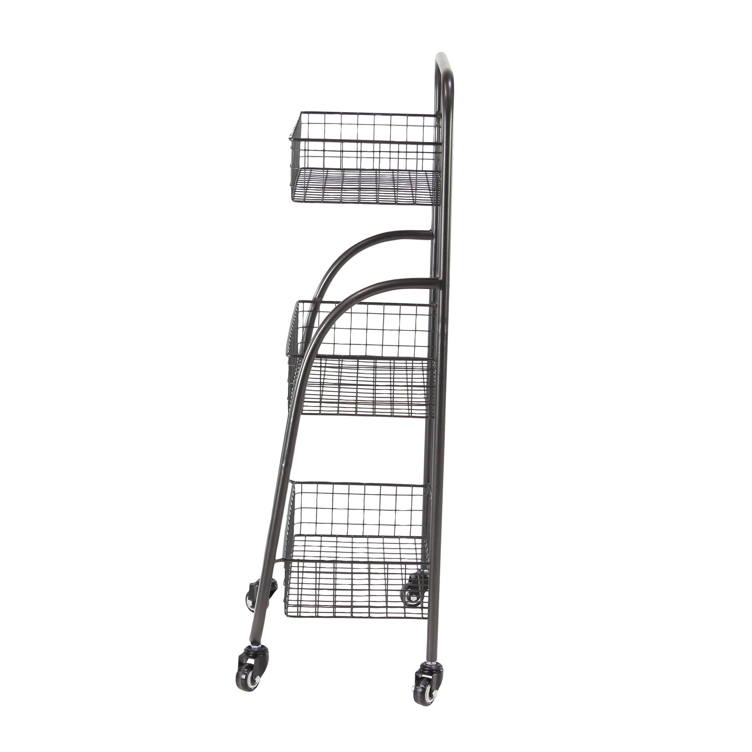 Black 3-Tiered Iron Storage Cart with Caster Wheels C997