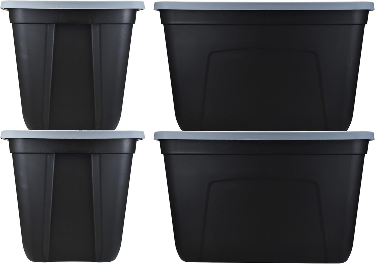 18-Gallon (72-Quart) Blue Plastic Storage Containers with Lids, Pack of 4 E42454
