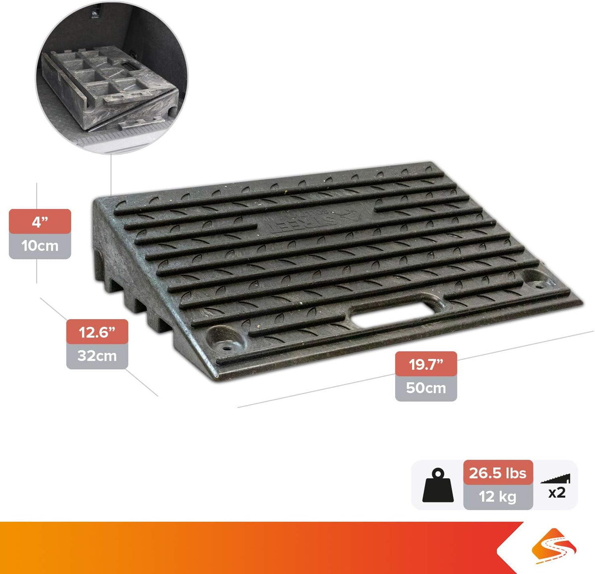 4 Inch Driveway Curb Ramp Pack of 2, Heavy Duty Rubber Ramps I738