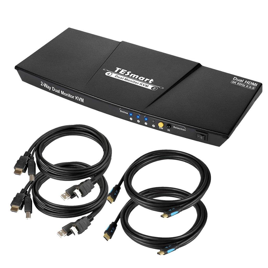 Dual Monitor 2-Port HDMI KVM Switch 4K@60Hz with 2 HDMI KVM Cables T6516