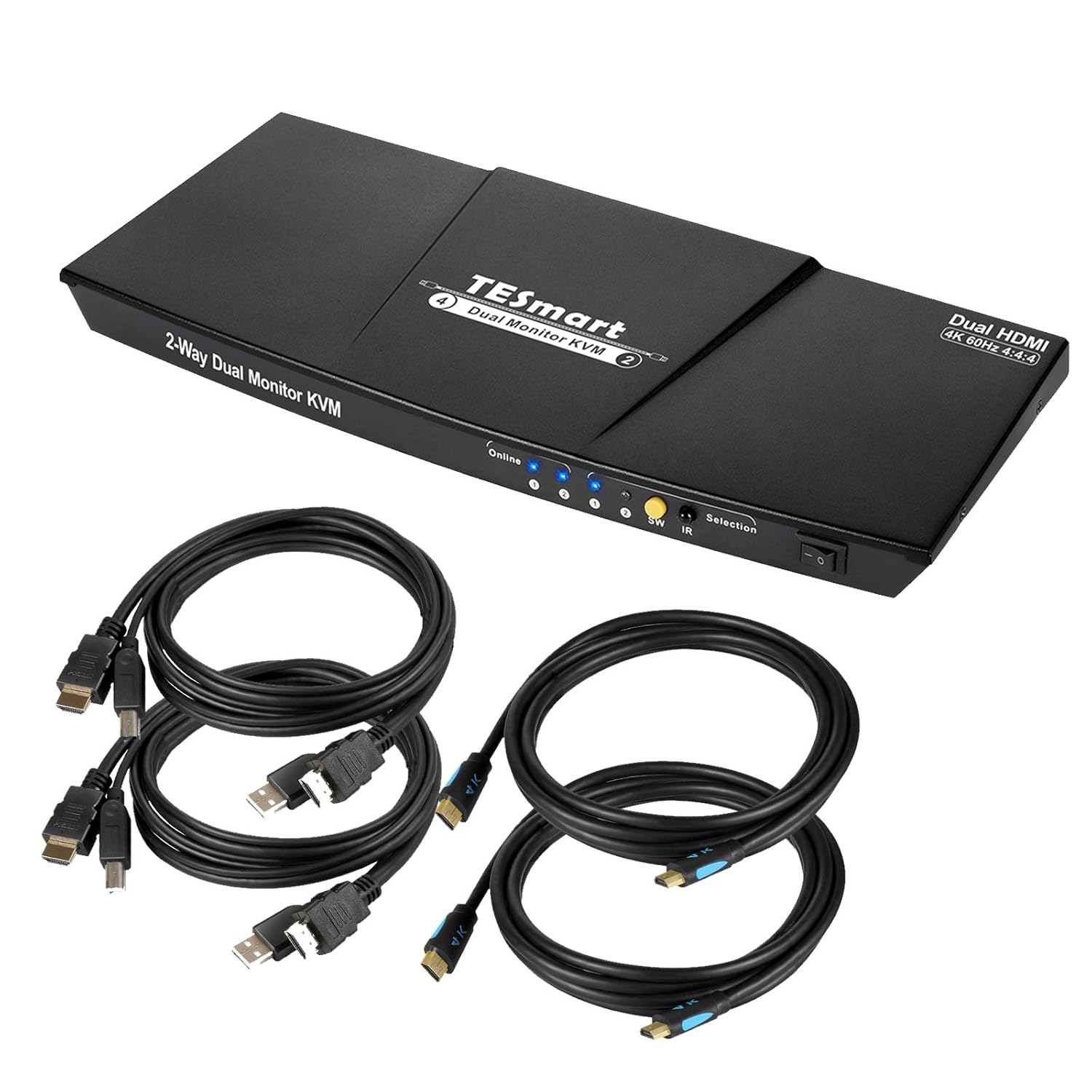 Dual Monitor 2-Port HDMI KVM Switch 4K@60Hz with 2 HDMI KVM Cables T6516