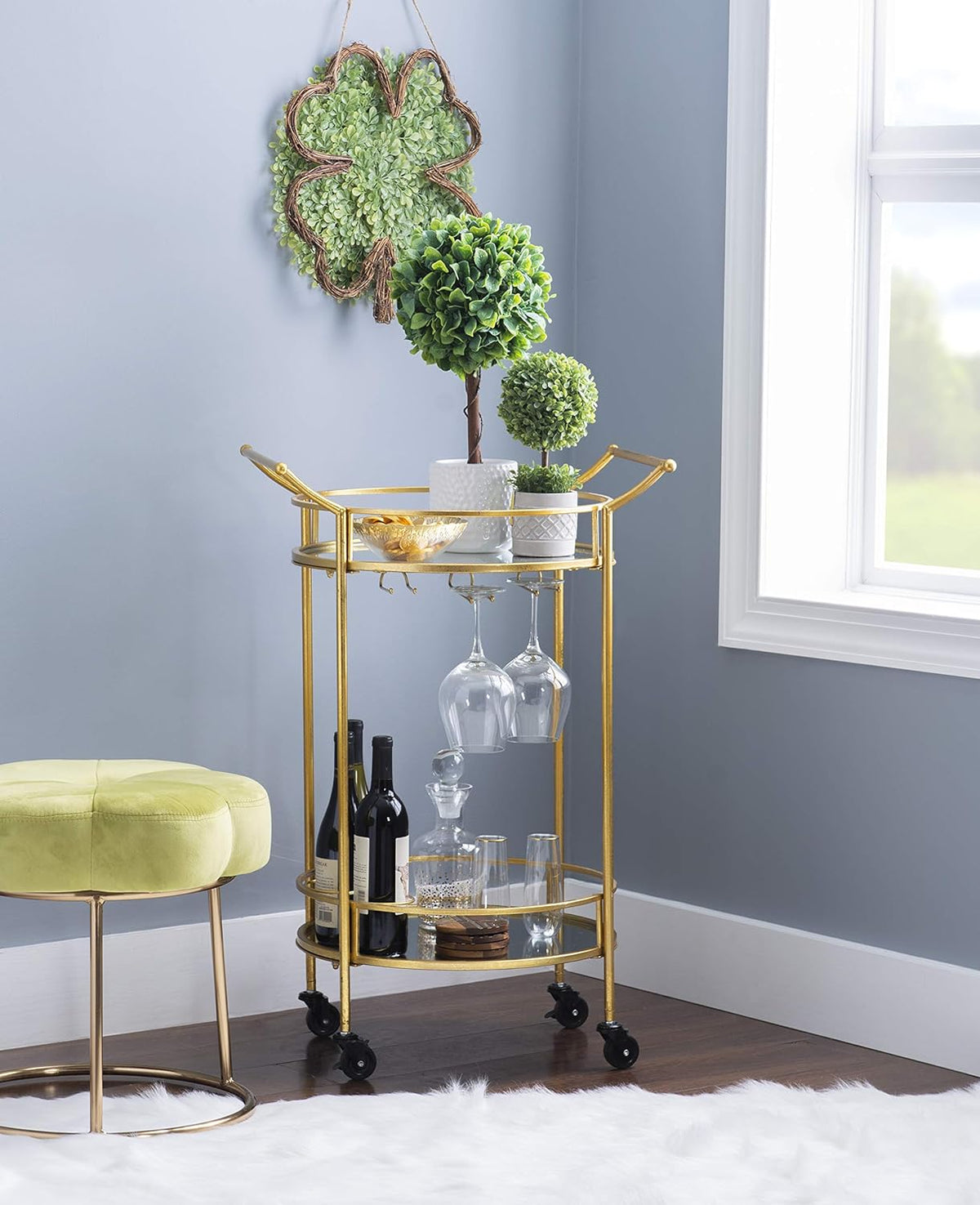 Gold Round Bar Cart V45047